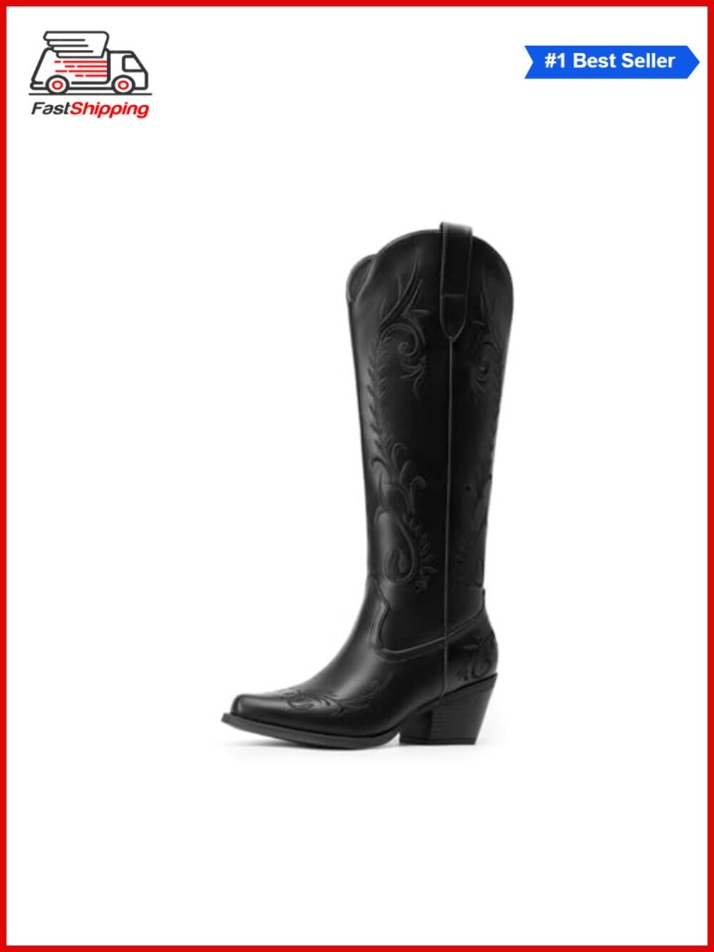 ✨ Dream Pairs Womens Faux Leather Knee High Western Cowboy Boots Square Toe